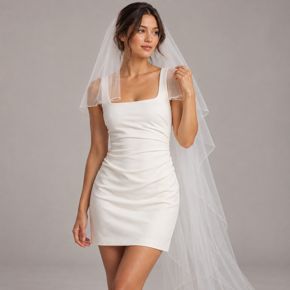 BHLDN Molly Stretch Crepe Square-Neck Mini Dress Size Medium White Bridal Anthro